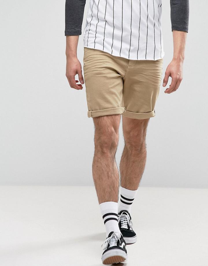 Asos Denim Shorts In Slim Stone - Stone