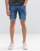 Asos Denim Shorts In Super Skinny Fit Mid Length - Blue