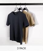 Asos Design 3 Pack Organic Blend Muscle Fit T-shirt With Crew Neck-multi