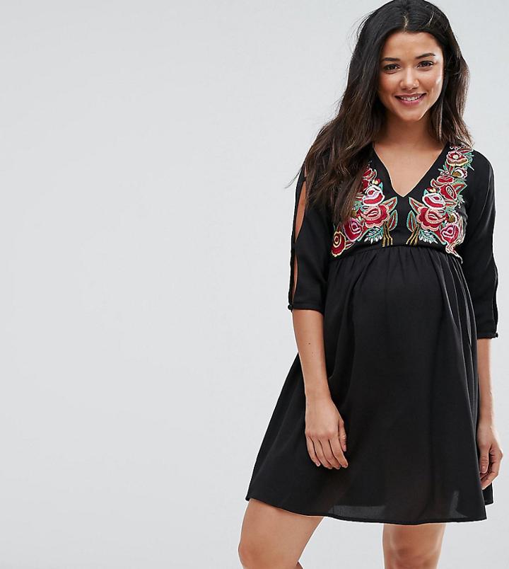 Asos Maternity Mini Dress With Embroidery - Black