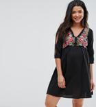 Asos Maternity Mini Dress With Embroidery - Black