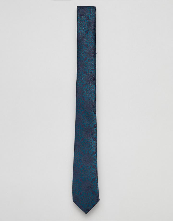 Asos Design Slim Paisley Wedding Tie In Navy-green