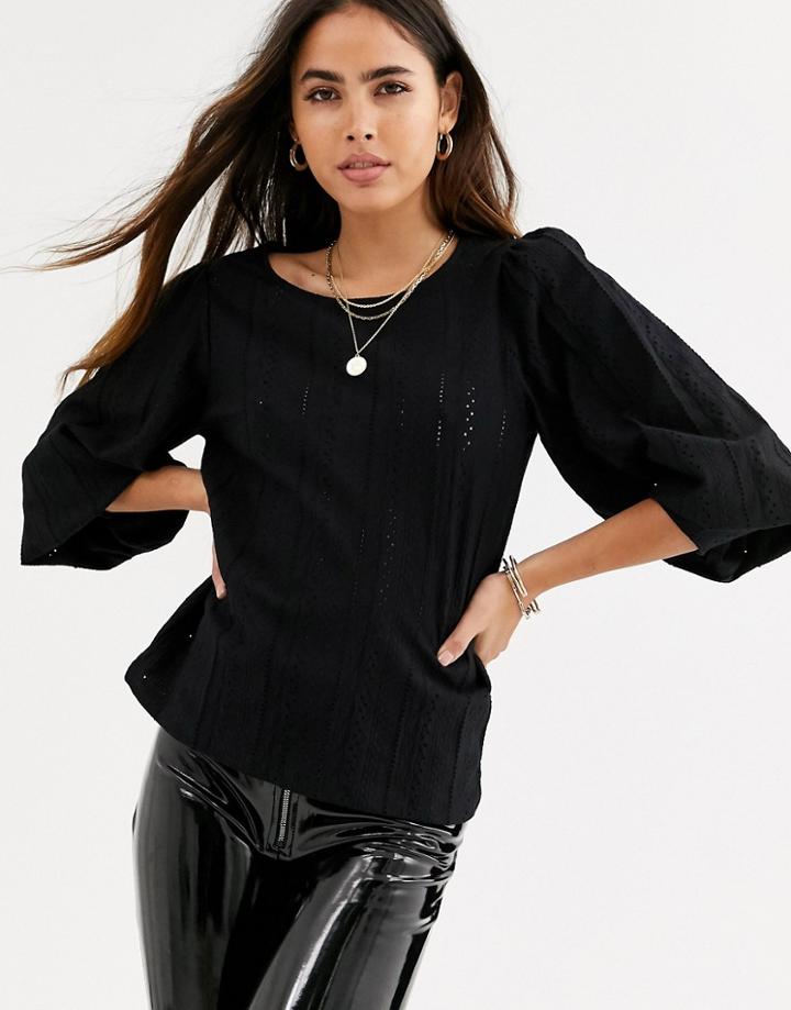 River Island Blouson Sleeve Top In Black