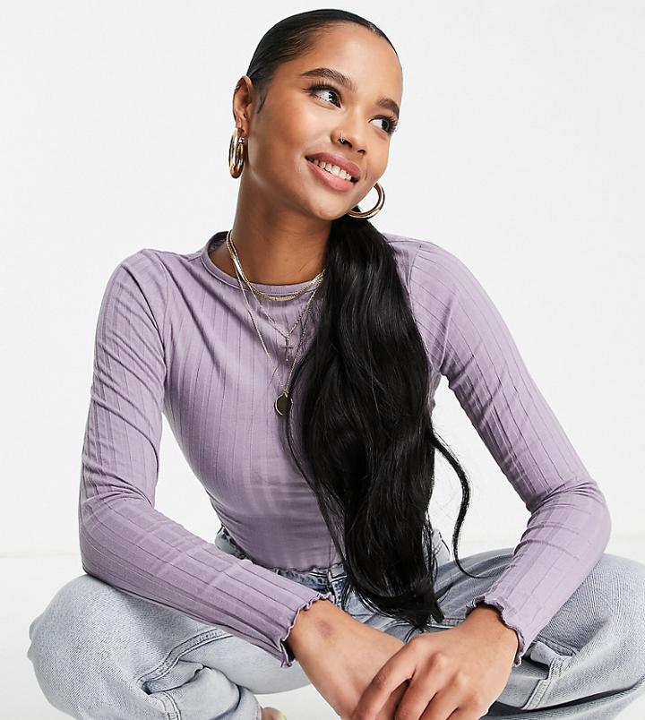 Asos Design Petite Lettuce Edge Crop T-shirt In Lilac-purple