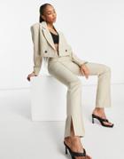 Asos Design Mansy Suit Skinny Side Slit Pants In Camel-neutral