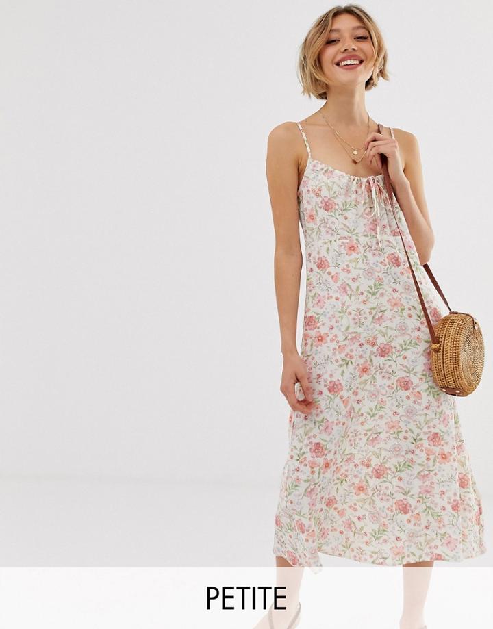 New Look Petite Tie Front Strappy Dress In Floral Print - White