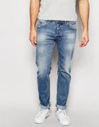 Diesel Jeans Belther 842h Slim Tapered Fit Stretch Light Distress Wash - Mid Blue