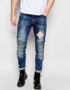 Asos Super Skinny Jeans With Panels And Rips - Mid Blue