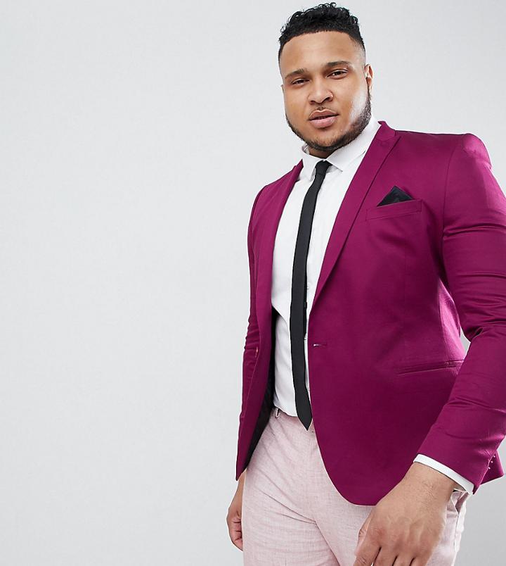 Asos Design Plus Super Skinny Blazer In Raspberry Cotton Sateen - Pink