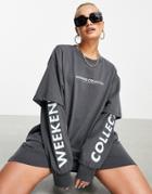 Asos Weekend Collective Double Layer T-shirt Dress With Logo In Charcoal-gray
