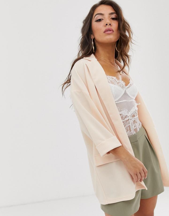 Asos Design Easy Relaxed Blazer In Textured Jersey-pink