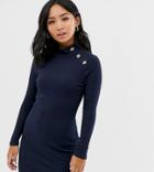 Brave Soul Petite Beda Rib Sweater Dress With Button Neck