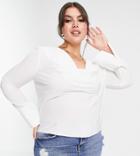 Asos Design Curve Cowl Neck Long Sleeve Blouse In Ivory-white