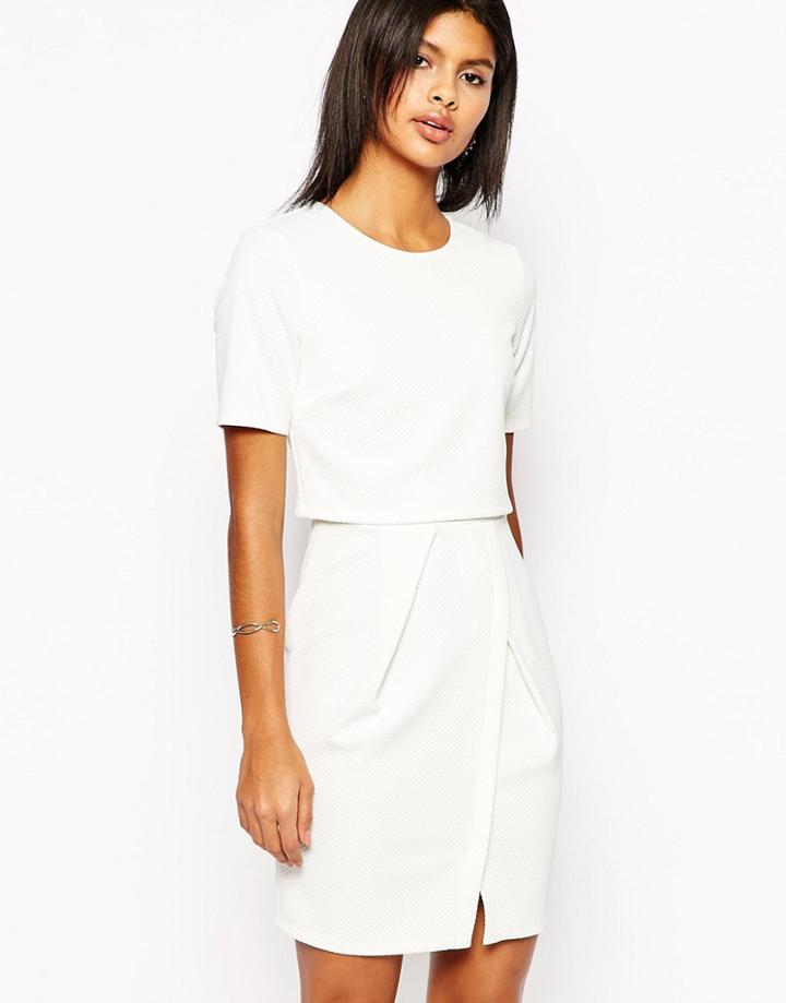 Asos Double Layer Textured Mini Pencil Dress - Cream