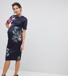True Violet Maternity Floral Pencil Dress With Open Back-multi