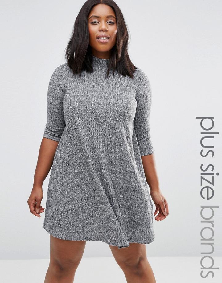 New Look Plus Rib Swing Dress - Gray