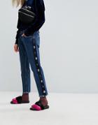 Iceberg Jewel Side Distressed Hem Straight Leg Jeans - Blue