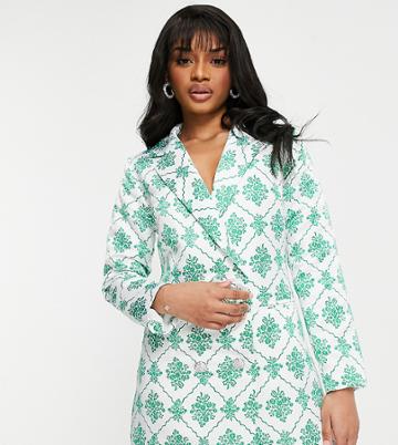Collective The Label Petite Blazer Dress With Crystal Buttons In Green Jewel Print