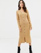 Asos Design Midi Cardigan Dress In Rib Knit - Stone