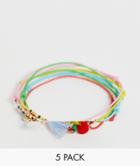 Asos Design Pack Of 5 Stretch Bracelets In Mixed Colors With Tassels And Poms - Multi