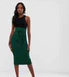 Asos Design Tall High Waist Midi Skirt With Tie - Green