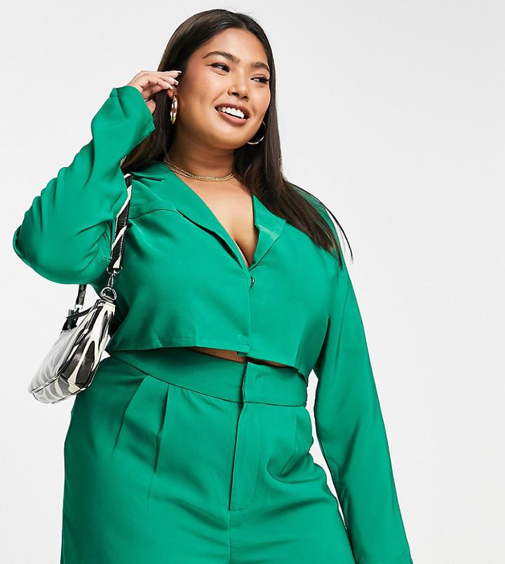In The Style Plus X Anastasia Kingsnorth Cropped Blazer In Green - Part Of A Set
