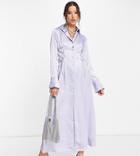 Reclaimed Vintage Inspired Maxi Shirt Dress In Satin With Tie Waist Detail-multi