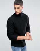 New Look Roll Neck Cable Knit Sweater In Black - Black