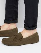 Asos Loafers In Khaki Suede With Perforated Detail - Green