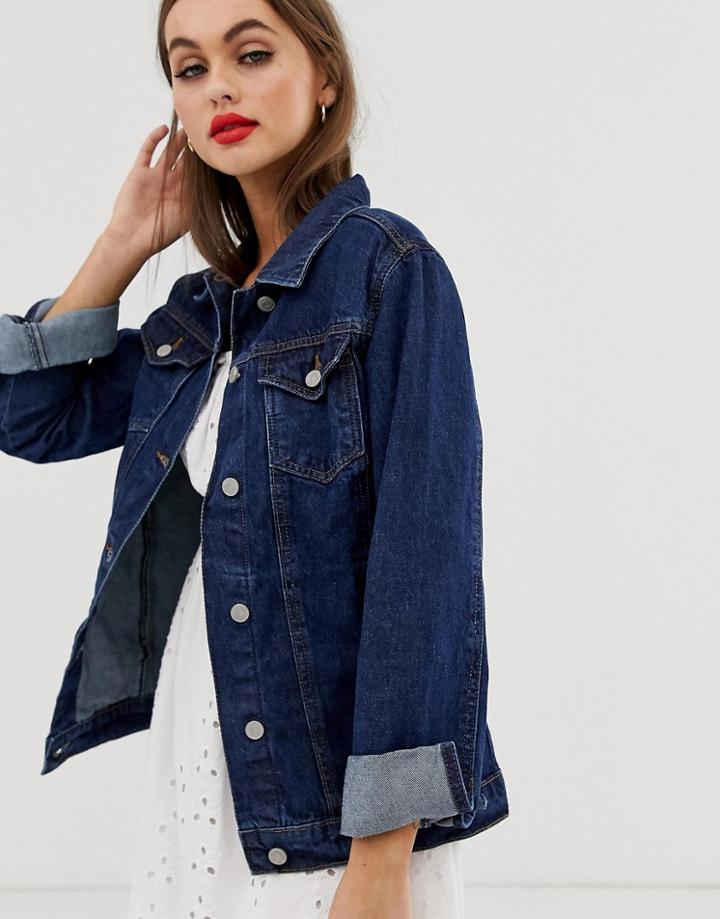 Brave Soul Fielding Longline Denim Jacket In Darkwash - Blue