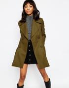 Asos Coat In Tulip Shape With Double Breasted Detail - Olive
