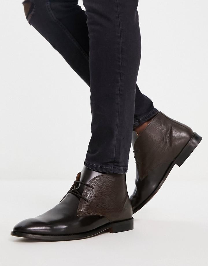 River Island Leather Boots In Dark Brown