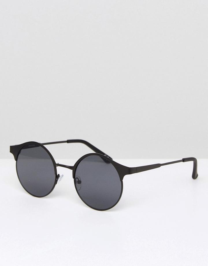 Asos Round Sunglasses In Black With Matte Black Metal Frame - Black