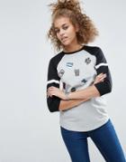 Asos Top With Long Sleeve And Paneled Motocross Badges - Multi