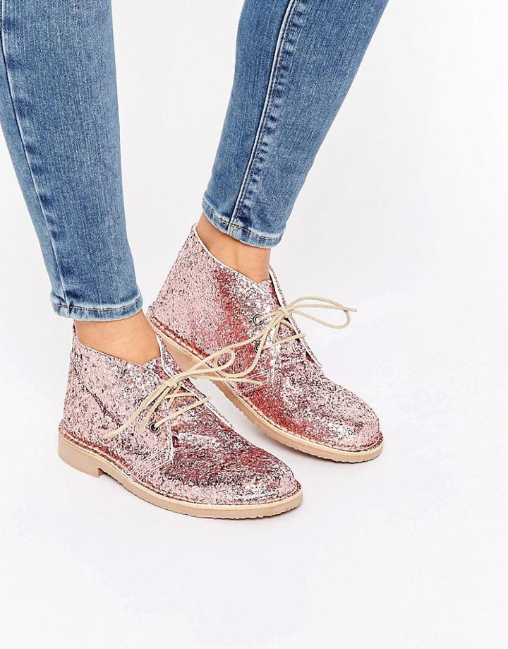 Park Lane Pink Glitter Desert Boots - Pink Glitter