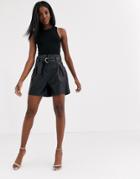 Lipsy Belted Pu Shorts In Black
