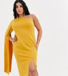 Asos Design Curve One Shoulder Pleated Midi Dress-yellow