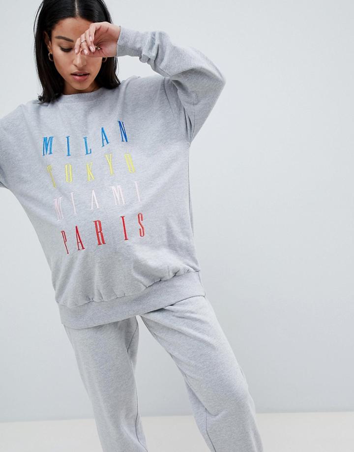 Asos Design Maternity Lounge Multi City Oversized Sweat Top - Gray