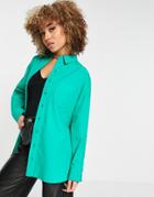 Topshop Boyfriend Long Sleeve Poplin Shirt In Green