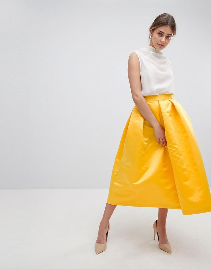 Closet London London Full Prom Sateen Midi Skirt - Yellow