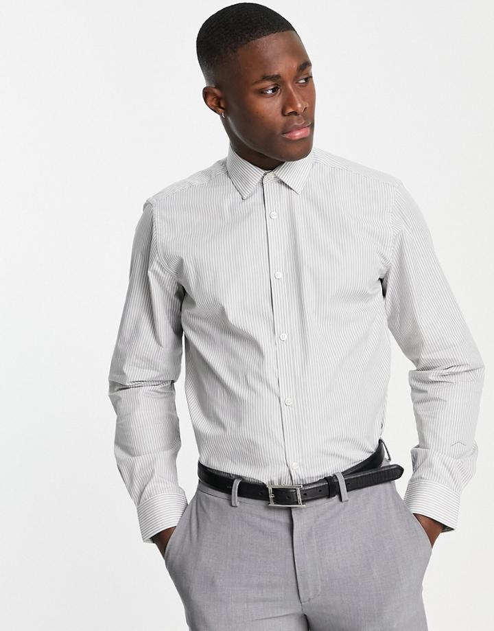 French Connection Poplin Slim Fit Shirt In Stripe-gray