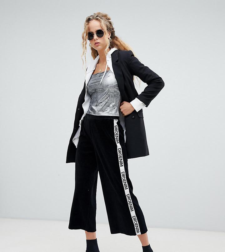 Dr Denim Velour Pants With Side Logo Tape - Black