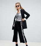 Dr Denim Velour Pants With Side Logo Tape - Black