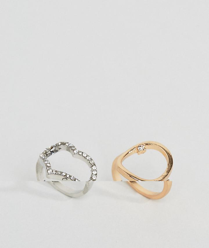 Asos Pack Of 2 Crystal Stone Open Shape Rings - Multi