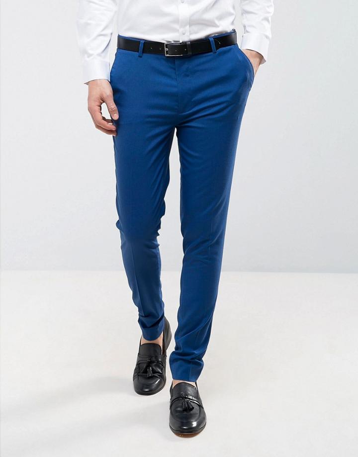 Asos Wedding Super Skinny Smart Pants In Blue - Blue