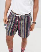 Asos Design Festival Slim Shorts With Elasticated Waistband In Geo-tribal Stripe - Gray