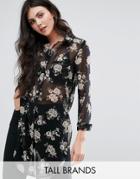New Look Tall Dark Floral Blossom Longline Shirt - Black