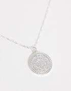 Asos Design Necklace With Coin Style Pendant In Shiny Silver Tone