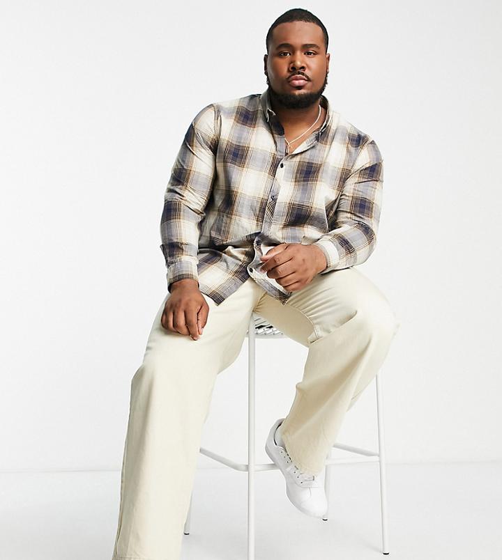 Threadbare Plus Check Shirt In Beige-neutral