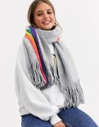 Glamorous Gray And Rainbow Stripe Oversized Scarf